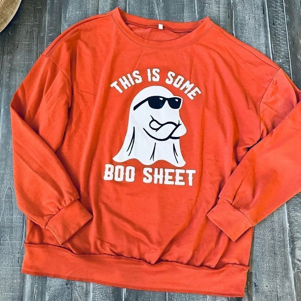Funny Halloween Ghost “Boo Sheet” Graphic Sweatshirt S